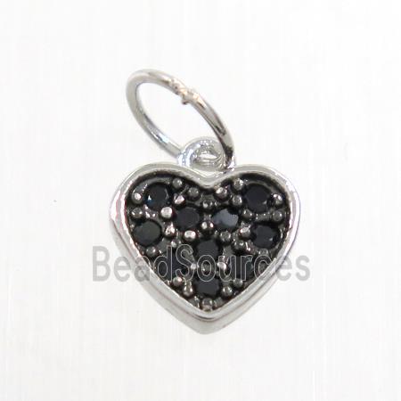 copper heart pendant paved zircon, platinum plated