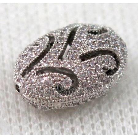 copper spacer bead pave zircon, platinum plated