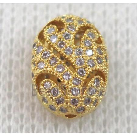 copper spacer bead pave zircon, gold plated