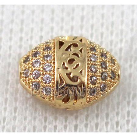 copper spacer bead pave zircon, gold plated