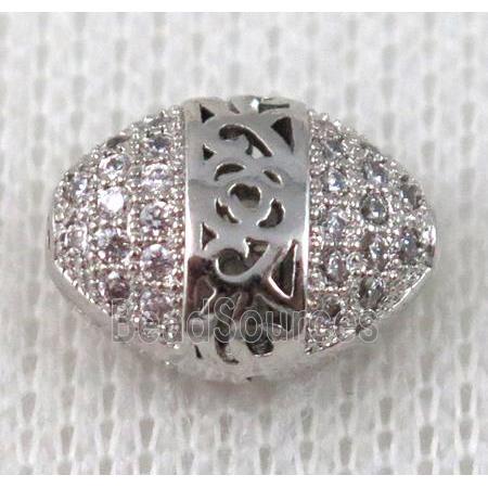 copper spacer bead pave zircon, platinum plated