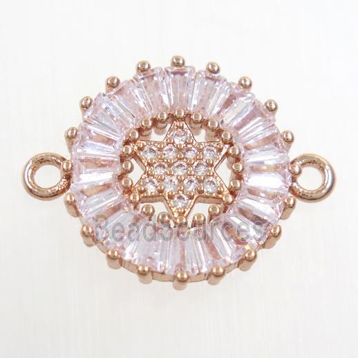 copper circle connector paved zircon, rose gold