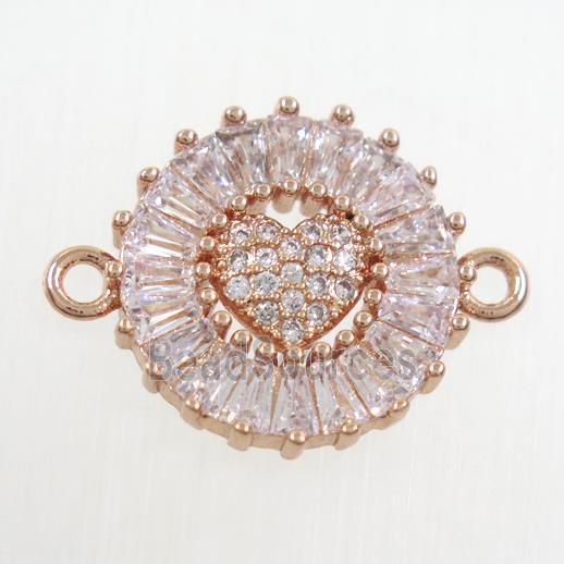 copper circle connector paved zircon, rose gold