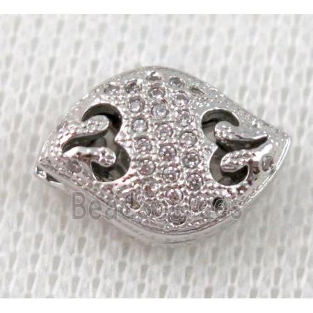 copper spacer bead pave zircon, platinum plated