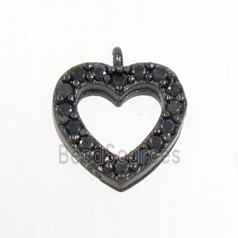 copper heart pendant paved zircon, black plated