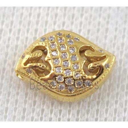 copper spacer bead pave zircon, gold plated