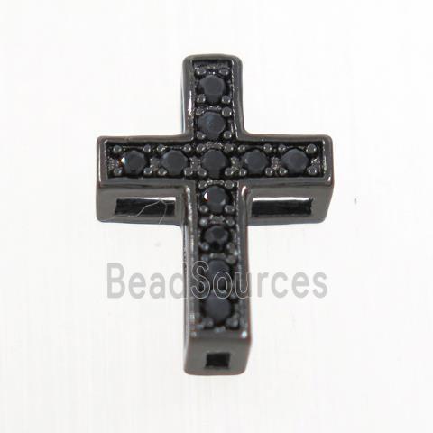 copper cross beads paved zircon, black plated