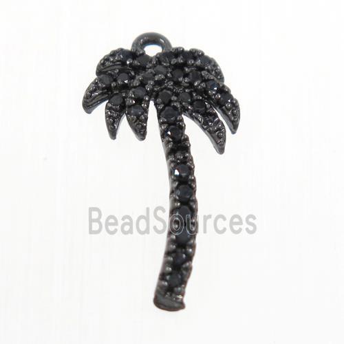 copper coconut tree pendant paved zircon, black plated