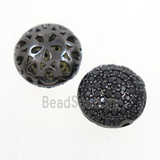 copper button beads paved zircon, black plated