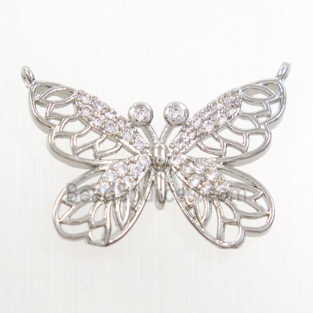 copper butterfly pendants paved zircon with 2loops, platinum plated