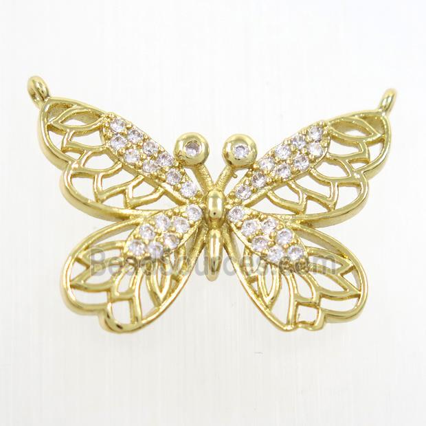 copper butterfly pendants paved zircon with 2loops, gold plated