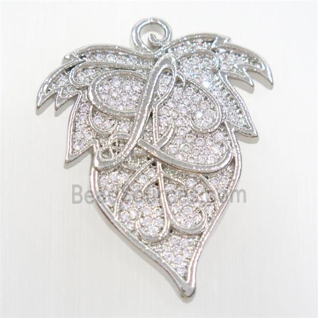 copper maple leaf pendants paved zircon, platinum plated