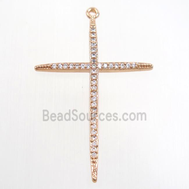 copper cross pendants paved zircon, rose gold