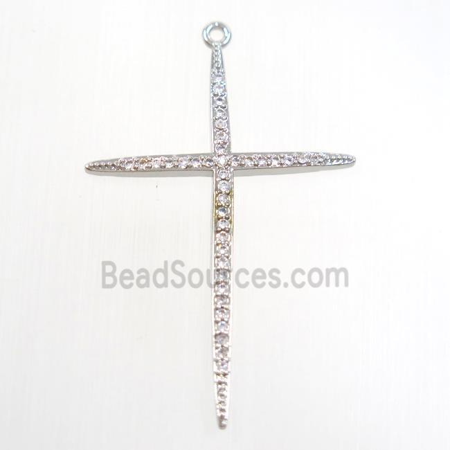 copper cross pendants paved zircon, platinum plated