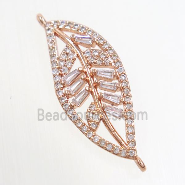 copper leaf connector paved zircon, rose gold