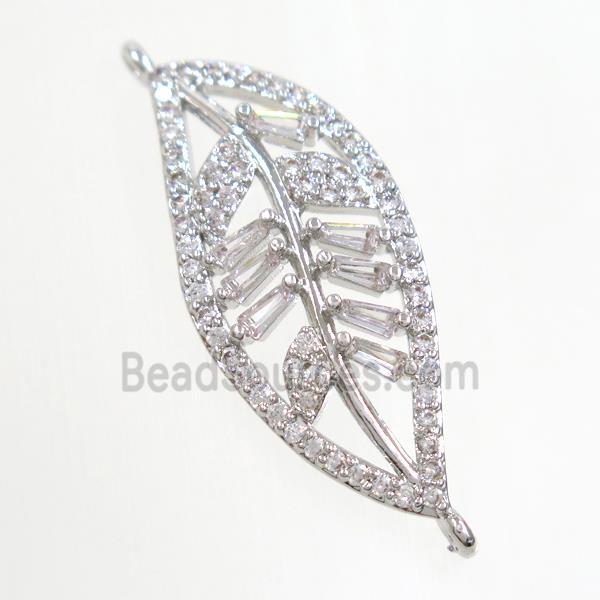 copper leaf connector paved zircon, platinum plated