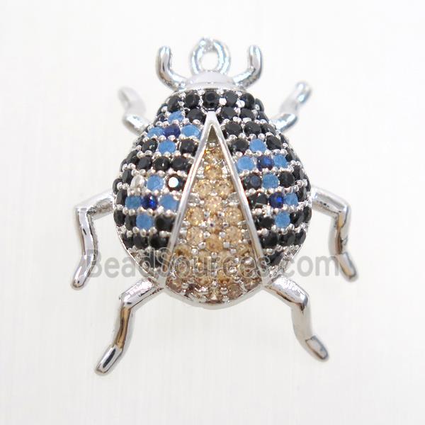 copper beetle pendant paved zircon, platinum plated