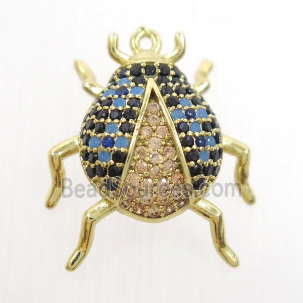 copper beetle pendant paved zircon, gold plated