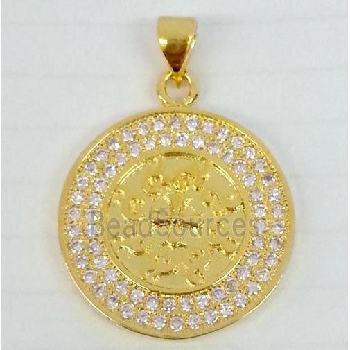 Copper Circle Pendant Pave Zircon Gold Plated