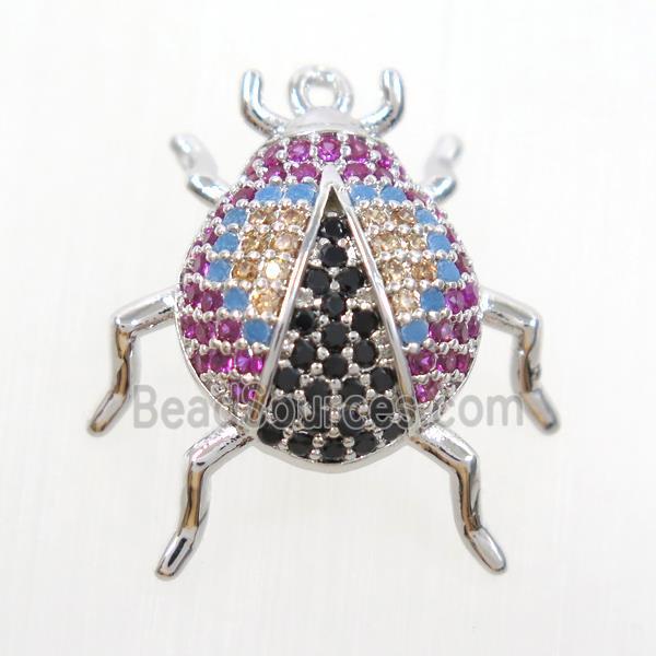 copper beetle pendant paved zircon, platinum plated