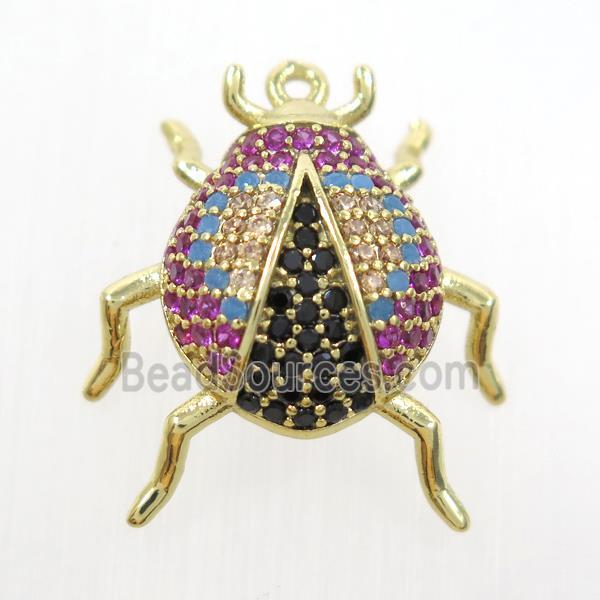 copper beetle pendant paved zircon, gold plated