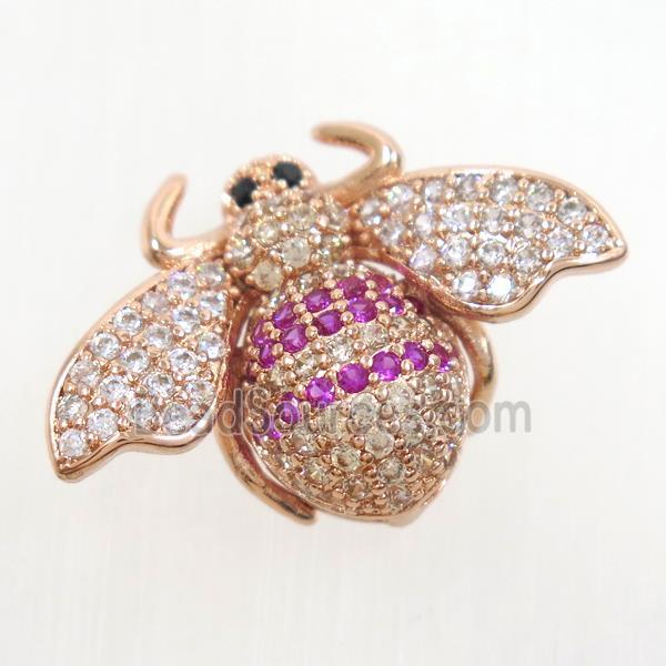 copper honeybee charm pendant paved zircon, rose gold