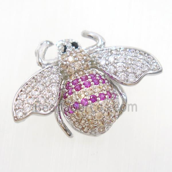 copper honeybee pendant paved zircon, platinum plated