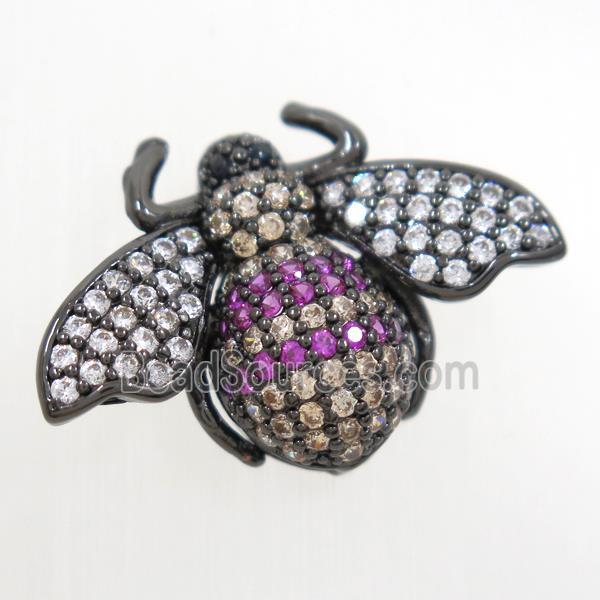 copper honeybee pendant paved zircon, black plated