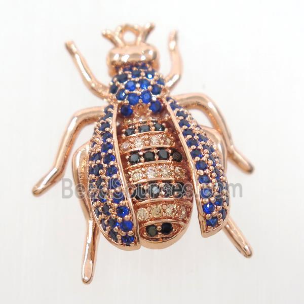 copper honeybee pendant paved zircon, rose gold