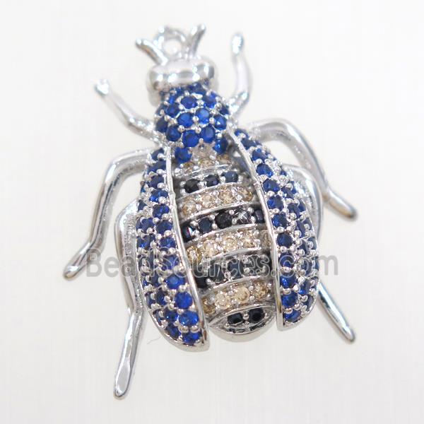 copper honeybee pendant paved zircon, platinum plated