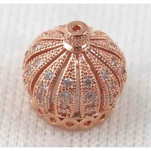 copper bead pave zircon, crown, rose gold plated