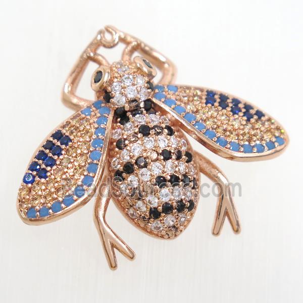 copper honeybee pendants paved zircon, rose gold