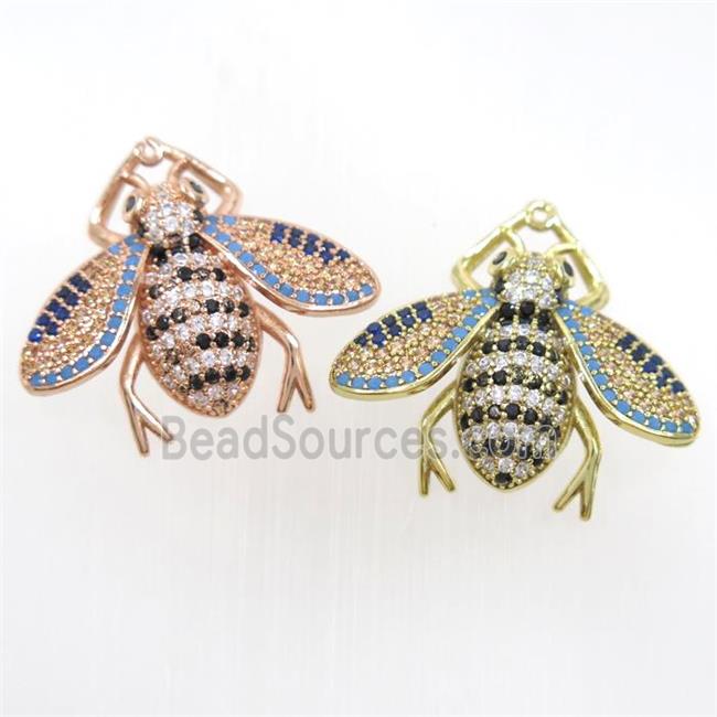 copper honeybee charm pendants paved zircon, mix color