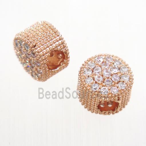 copper button beads paved zircon, rose gold