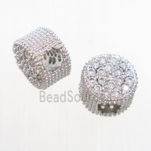 copper button beads paved zircon, platinum plated