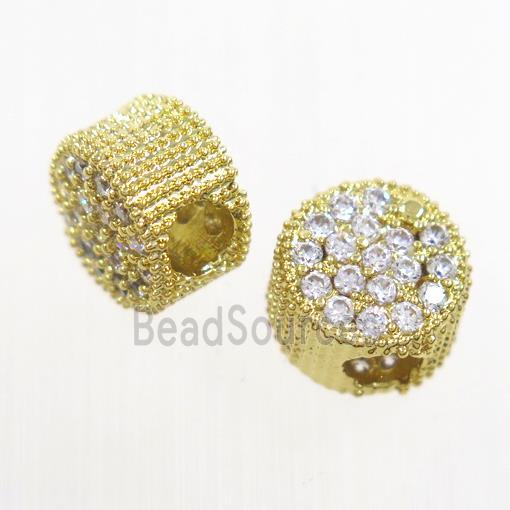 copper button beads paved zircon, gold plated