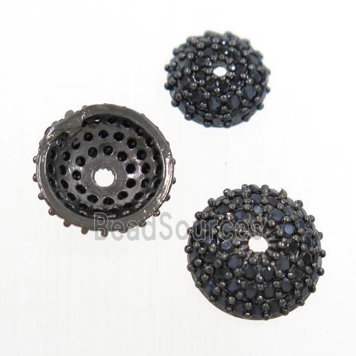 copper beadcaps paved zircon, black plated