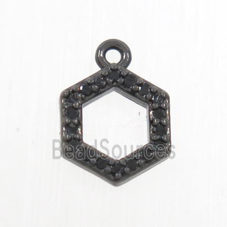 copper hexagon pendant paved zircon, black plated