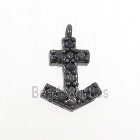 copper anchor pendant paved zircon, black plated