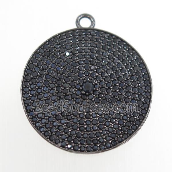 copper circle pendant paved zircon, black plated