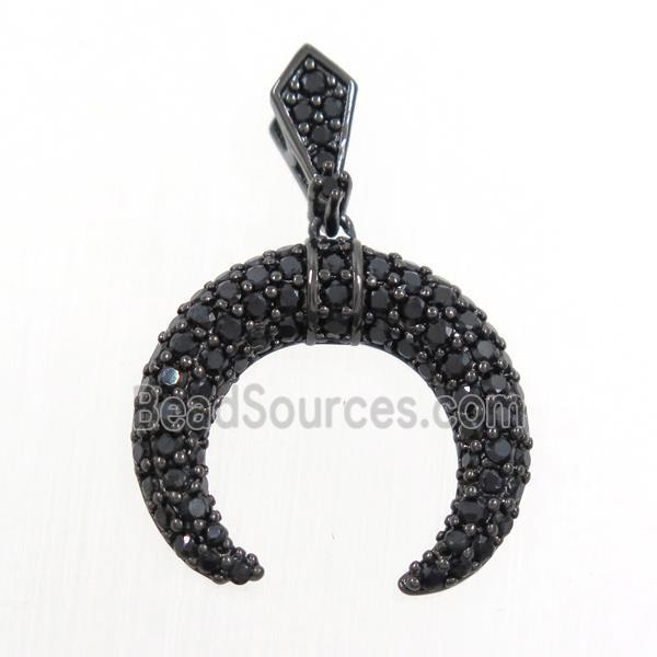 copper crescent moon pendant paved zircon, black plated