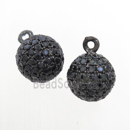 copper round ball pendant paved zircon, black plated