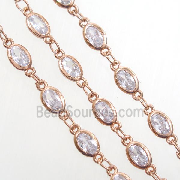 copper chain with zircon, oval, rose gold