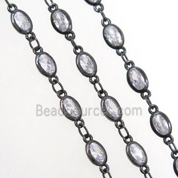 copper chain with zircon, oval, black plated