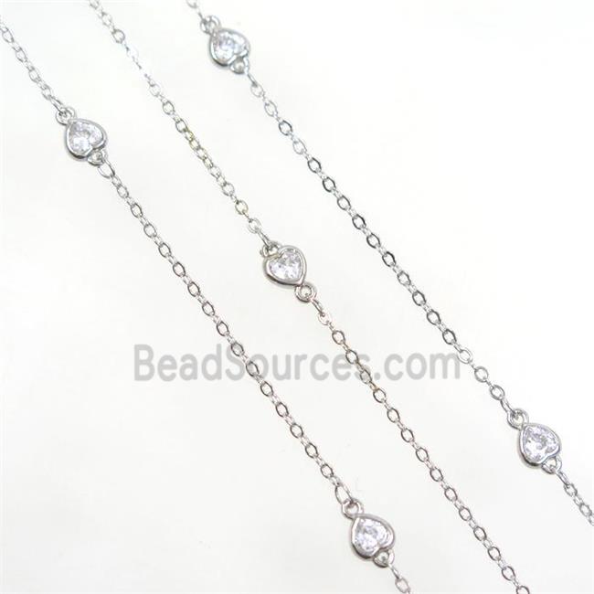 copper chain with zircon, heart, platinum plated