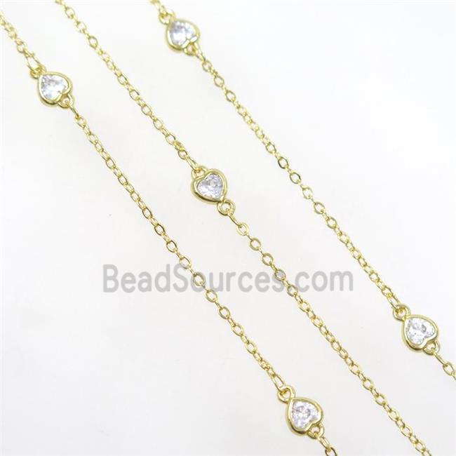 copper chain with zircon, heart, gold plated