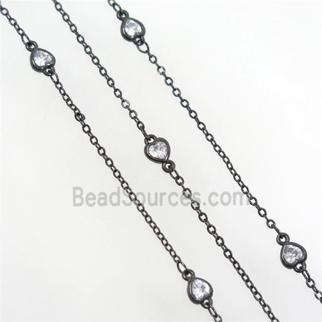 copper chain with zircon, heart, black plated