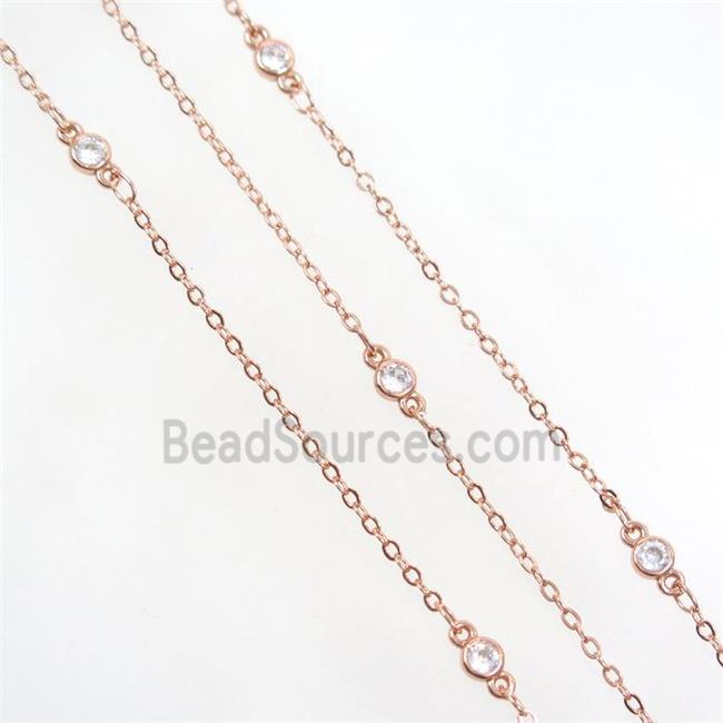 copper chain with zircon, rose gold