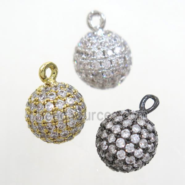 copper pendant paved zircon, round ball, mix color