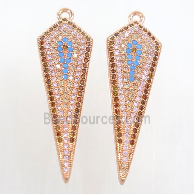 copper arrowhead pendant paved zircon, rose gold